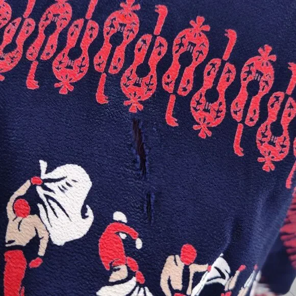 Vintage 50s Full Novelty Print Skirt Size XS Blue Silk Bullfighter Print